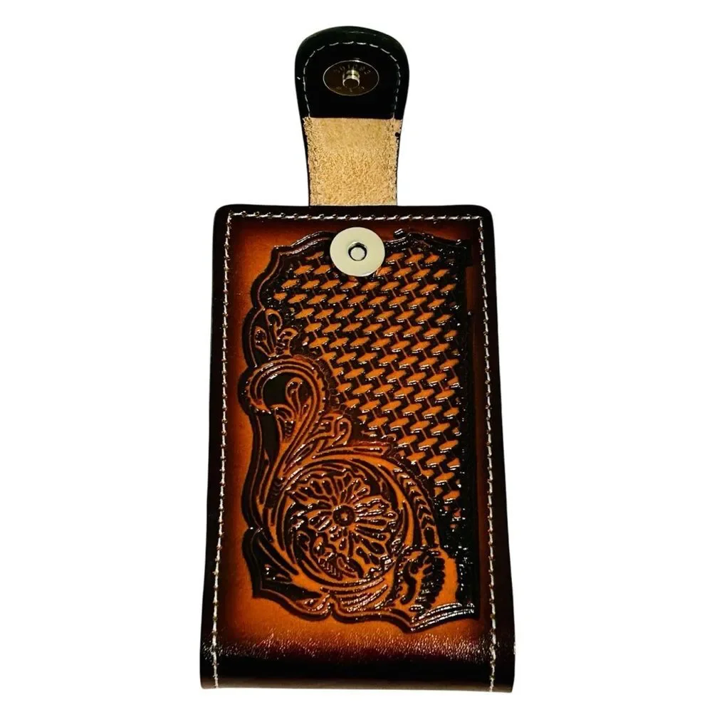 Western Leather cellphone holster - Funda de piel vaquera Black and Brown